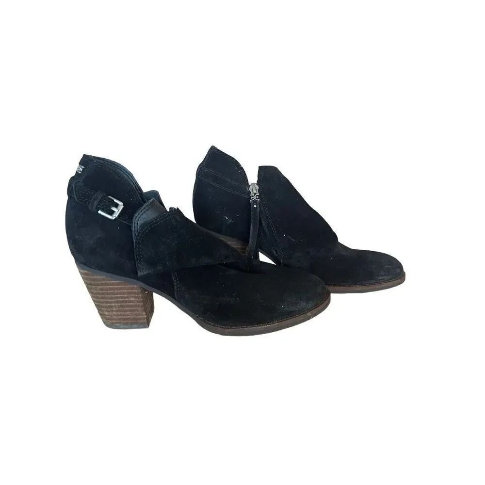 Sam Edelman Womens Black Leather Marie Buckle Up Suede Block Heel Boots Size 8M
